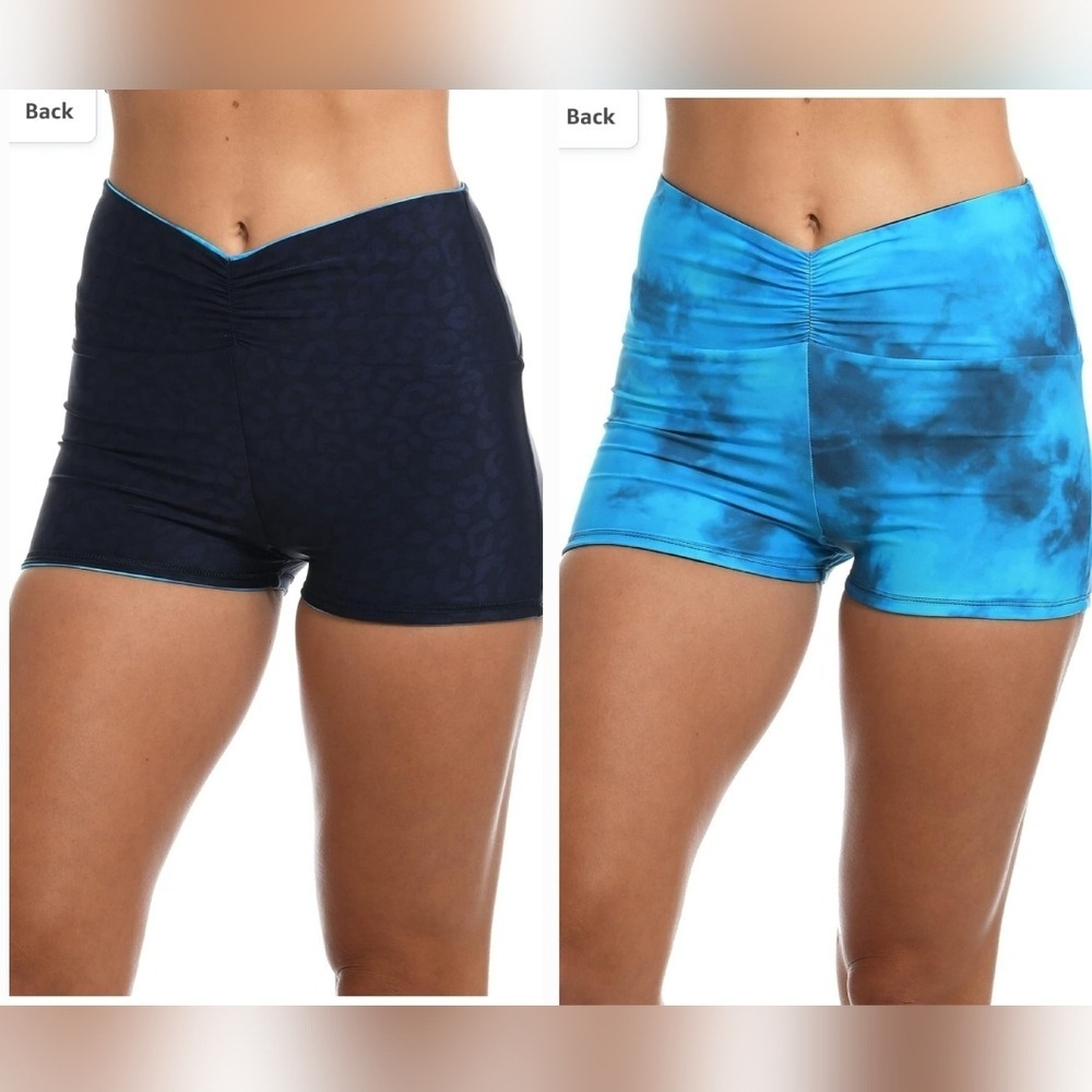 Citrus Reversible Short Swimsuit‎ Bottom Ruched Front - Cheetah print Blue, Sz M